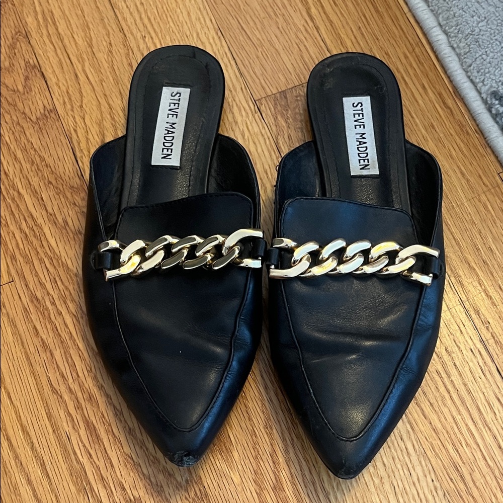 Steve Madden Black Mules with Gold Accent